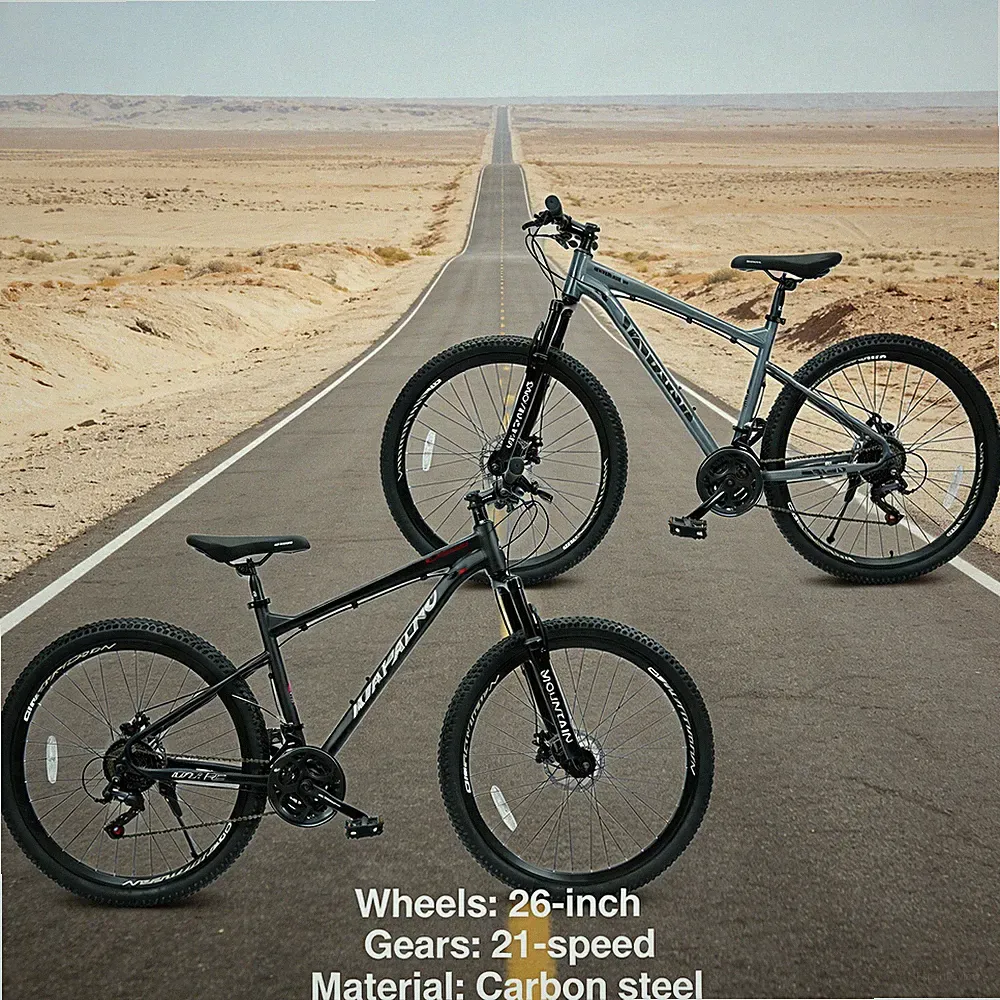 21-Speed Drivetrain 26" All-Terrain Bike Disc Brakes Durable Mountain Cycling