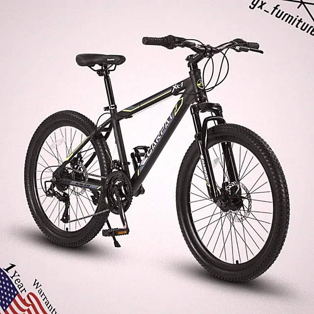 24" Mountain Bike Steel Frame 21 Speed Mountain Bicycle w/ Daul Disc Brakes MTB
